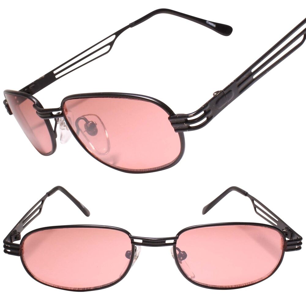 Pink Lens Black Rectangle Sunglasses 90s Vintage Style